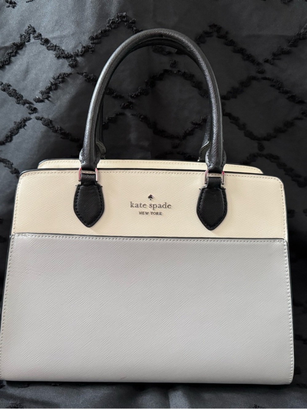 kate spade Two-Tone Cream and Light Gray/Blue Satchel with Black Handles